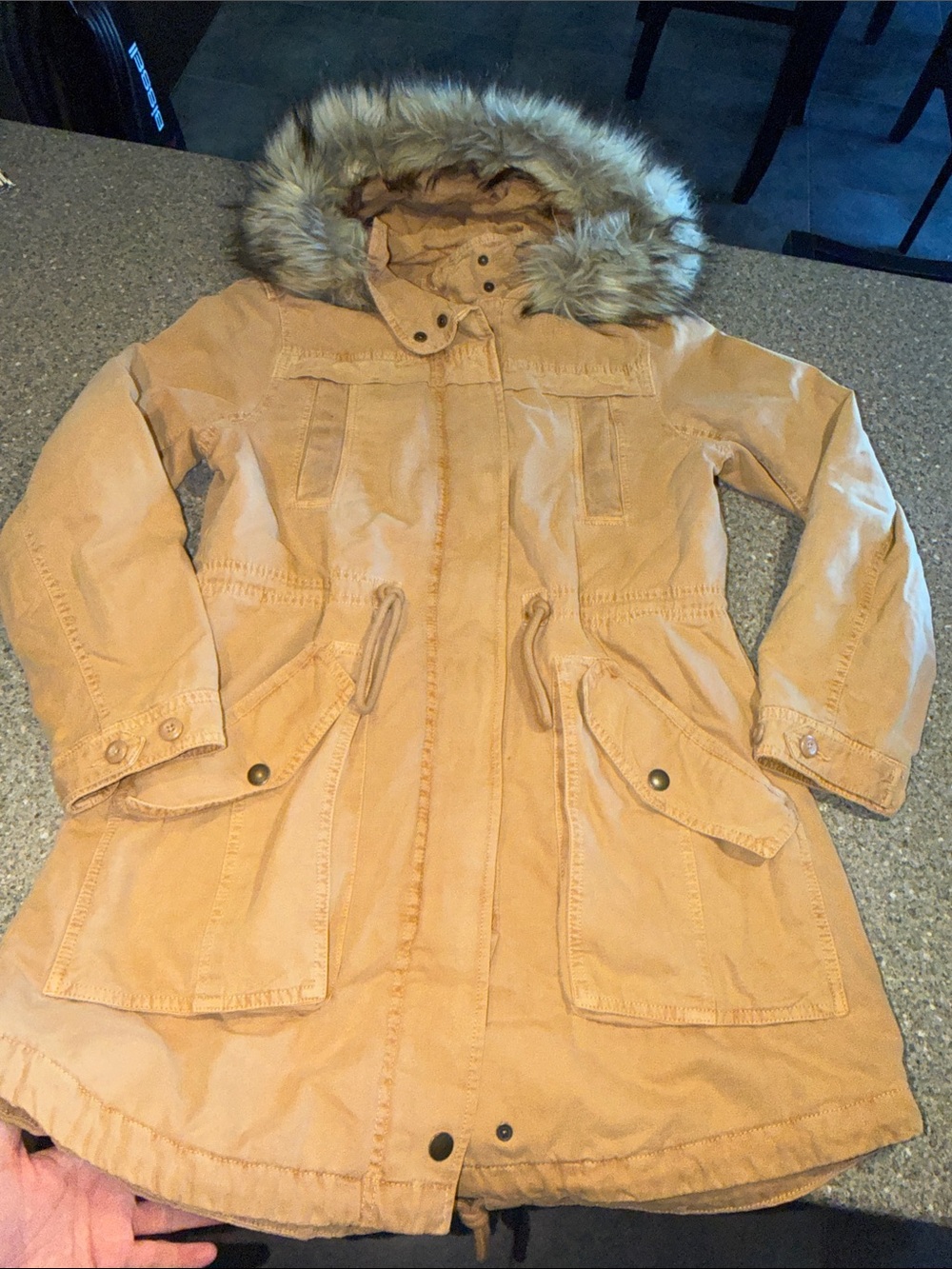 American Eagle Outfitters y2k Hooded utility Parka jacket with Faux Fur Trim